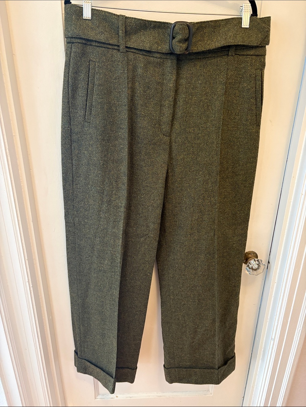 Sezane Olive Green Wool Trousers